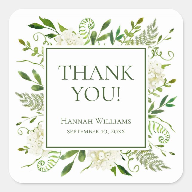 White Hydrangeas Baby Shower Thank You Square Sticker (Front)