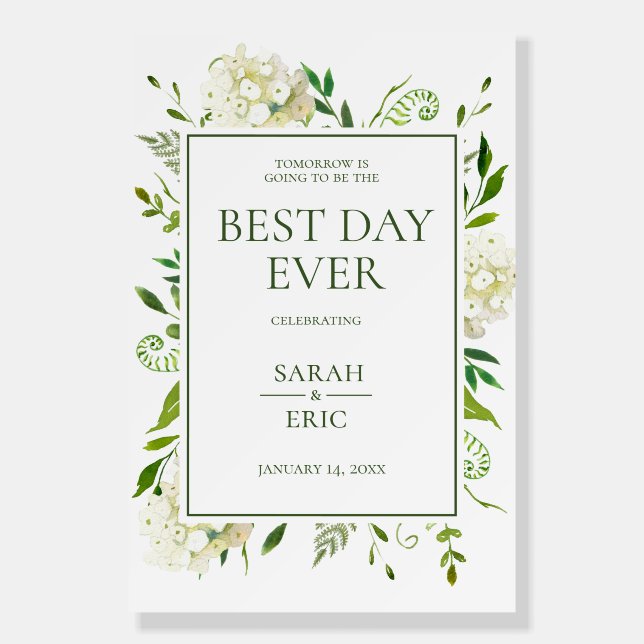 White Hydrangeas Best Day Ever Foam Board (Front)