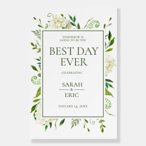 White Hydrangeas Best Day Ever Foam Board