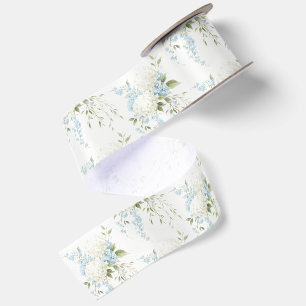 White Hydrangeas Blue Floral Bridal Shower Satin Ribbon