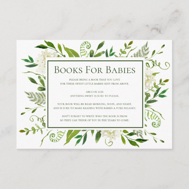 White Hydrangeas Books For Babies Shower Enclosure Card (Front)