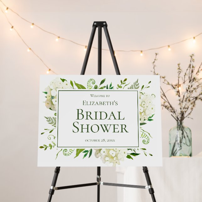 White Hydrangeas Bridal Shower Foam Board (In Situ (Stand))