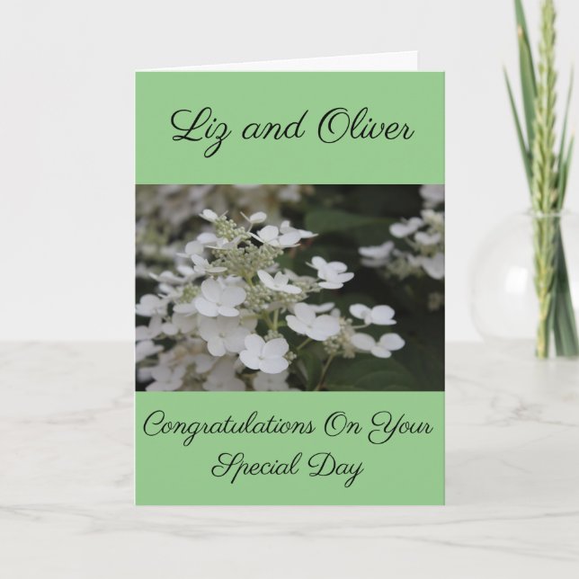 WHITE HYDRANGEAS CUSTOM WEDDING CONGRATULATIONS CARD (Front)