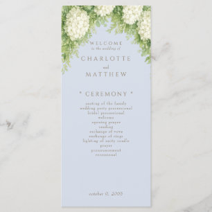 White Hydrangeas Dusty Blue Wedding Program