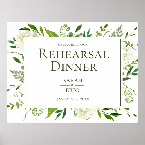 White Hydrangeas Floral Rehearsal Dinner Sign