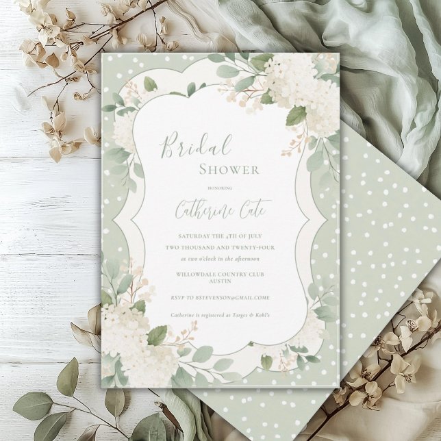 White Hydrangeas Floral Sage Green Bridal Shower  Invitation (Creator Uploaded)