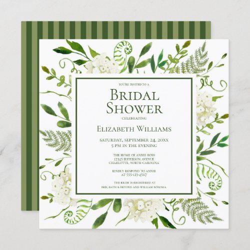 White Hydrangeas Floral Watercolor Bridal Shower Invitation
