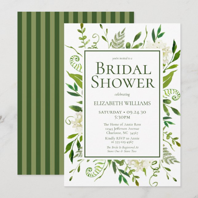 White Hydrangeas Floral Watercolor Bridal Shower Invitation (Front/Back)