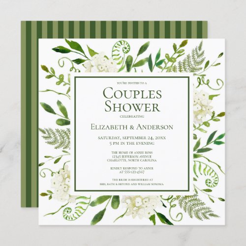 White Hydrangeas Floral Watercolor Couples Shower Invitation