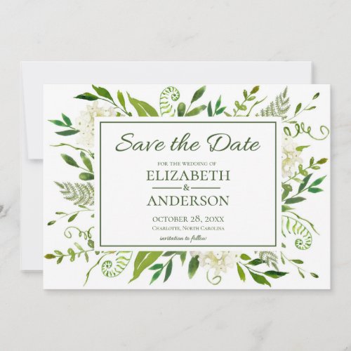 White Hydrangeas Floral Watercolor Photo Wedding Save The Date