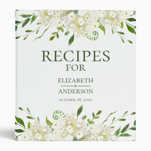 White Hydrangeas Floral Watercolor Recipe Binder