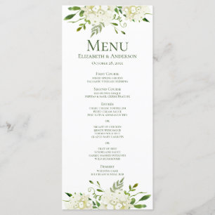 White Hydrangeas Floral Watercolor Wedding Menu