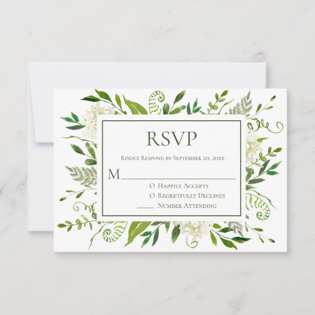 White Hydrangeas Floral Watercolor Wedding RSVP (Front)