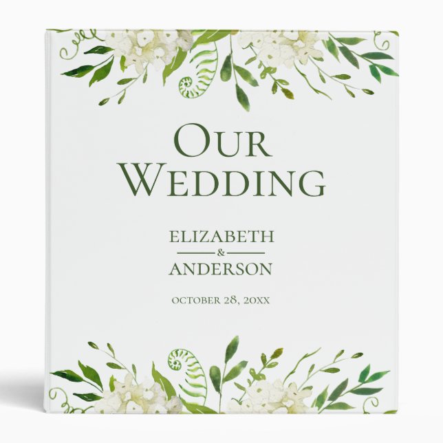 White Hydrangeas Floral Wedding Photo Album 3 Ring Binder (Front)