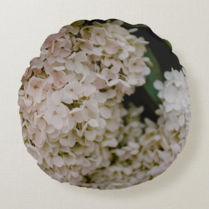 WHITE HYDRANGEAS IN BLOOM ROUND PILLOW