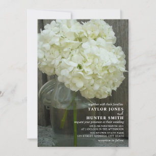 White Hydrangeas Mason Jar Wedding Invitation