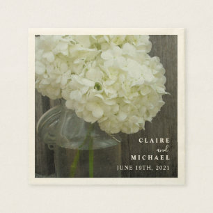White Hydrangeas Mason Jar Wedding Napkins