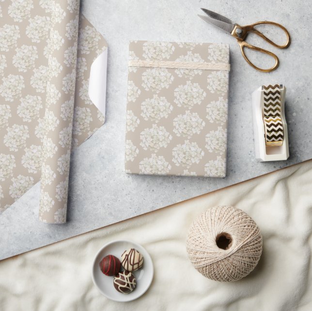 White Hydrangeas on Soft Taupe Wrapping Paper (Crafts)