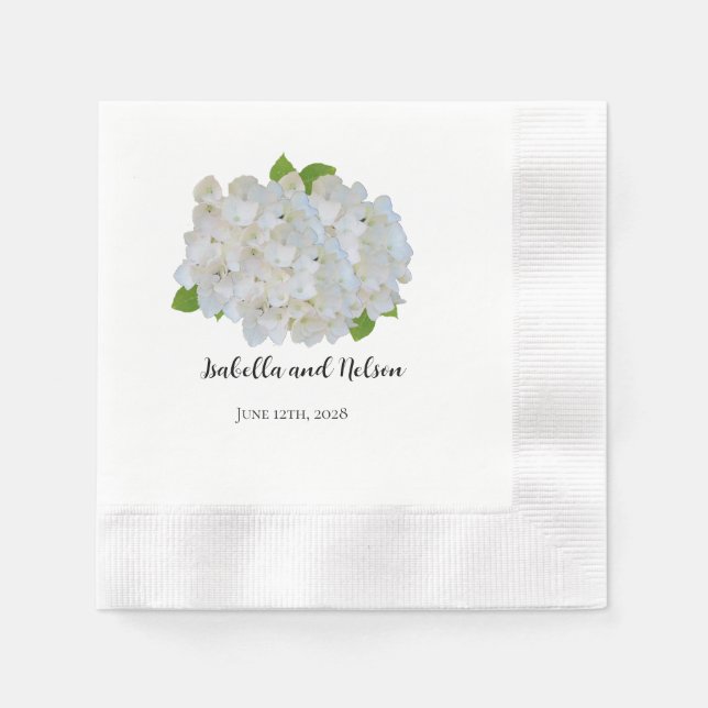 White Hydrangeas Personalized Wedding Napkins (Front)