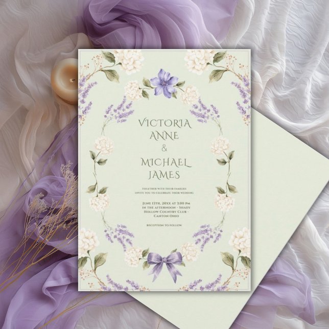 White Hydrangeas Purple Floral Elegant Invitation (Creator Uploaded)