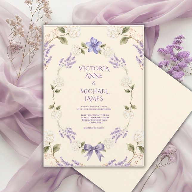 White Hydrangeas Purple Floral Elegant Invitation (Creator Uploaded)
