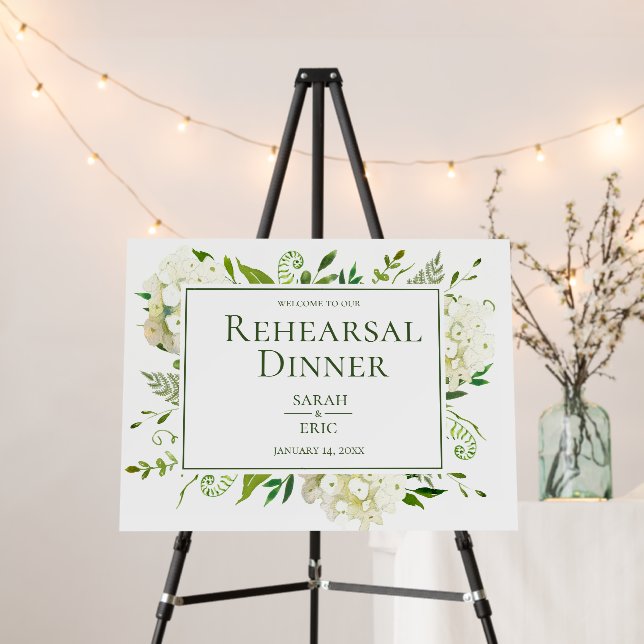White Hydrangeas Rehearsal Dinner Foam Board (In Situ (Stand))
