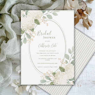 White Hydrangeas Sage Green Vintage Bridal Invitation