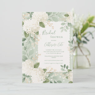 White Hydrangeas Sage Green Vintage Bridal Shower Invitation