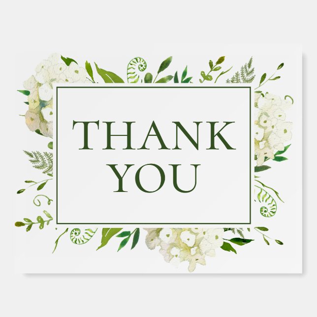 White Hydrangeas Thank You Foam Board (Front)