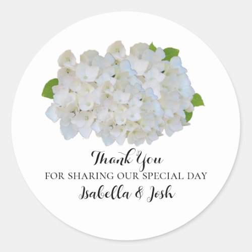 White Hydrangeas Thank You Wedding Sticker