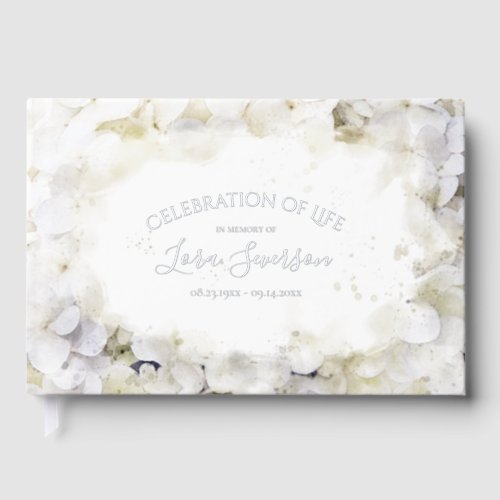 White Hydrangeas Watercolor Celebration of Life Guest Book