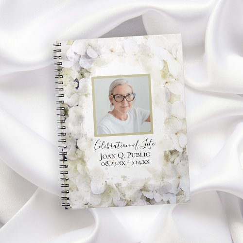 White Hydrangeas Watercolor Celebration of Life Notebook
