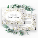 White Hydrangeas Watercolor Wedding Advice Cards<br><div class="desc">Have your guests share their words of wisdom with the newlywed couple with the elegant White Hydrangea Flowers Watercolor Wedding Advice Cards. These classy custom flowery marriage advice cards feature a digitally watercolor painted close up floral photograph of white hydrangea flower blossom petals with a white background. Perfect inspo for...</div>