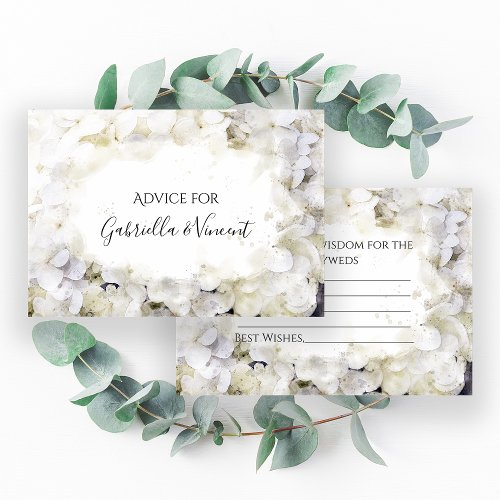 White Hydrangeas Watercolor Wedding Advice Cards