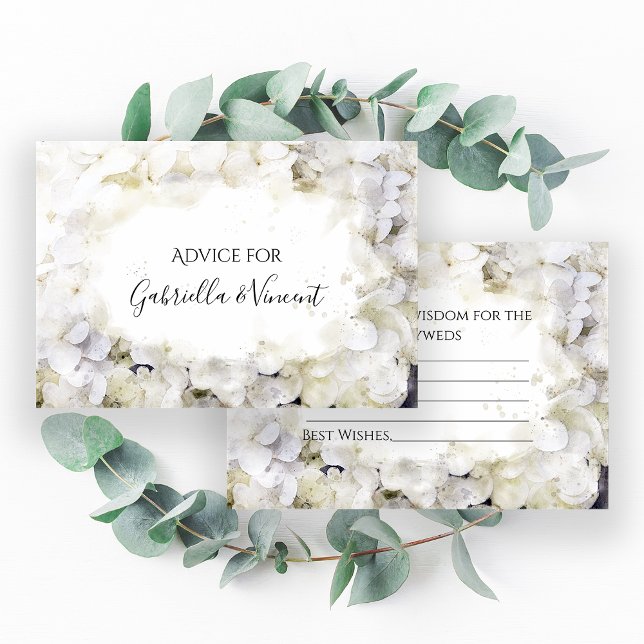 White Hydrangeas Watercolor Wedding Advice Cards (Creator Uploaded)