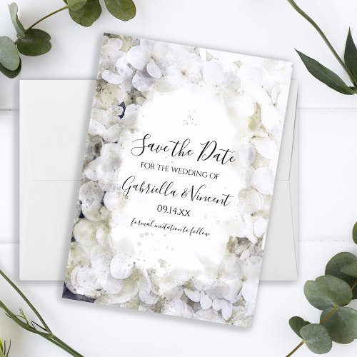 White Hydrangeas Watercolor Wedding Save the Date