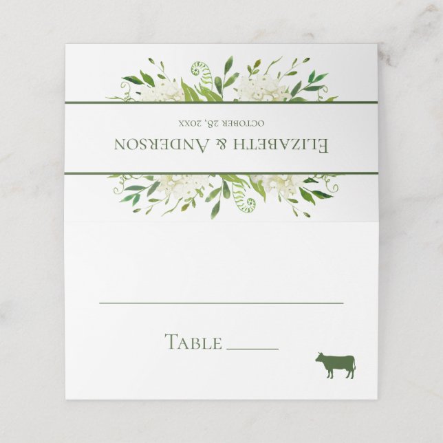 White Hydrangeas Wedding Place Card (Outside Unfolded)