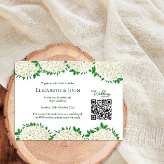 White Hydrangeas Wedding Website QR Code RSVP