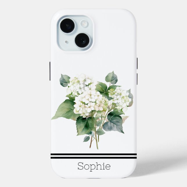 White Hydrangia Watercolor Custom Case-Mate iPhone Case (Back)
