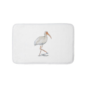White Ibis Beach Coastal Bird Painting Bath Mat