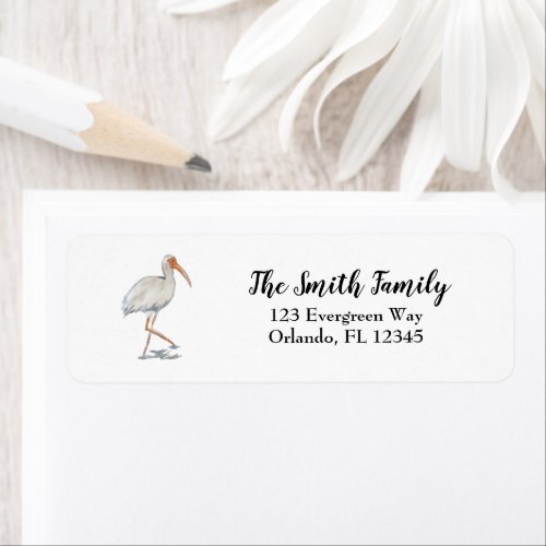 White Ibis Bird Nature Painting Return Address Label