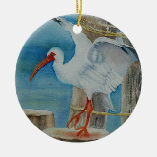 White Ibis by Peggy Allen Ceramic Ornament