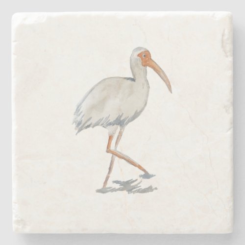 White Ibis Painting Coastal Decor Stone Coaster