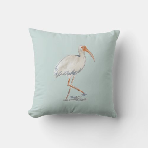 White Ibis Tropical Painting Neutral Pillow