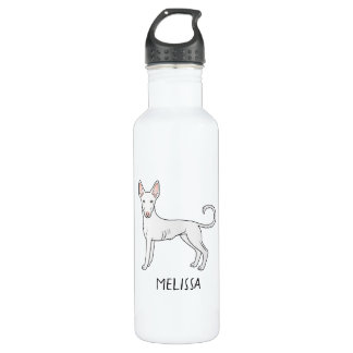 White Ibizan Hound Smooth Coat Cartoon Dog &amp; Name Stainless Steel Water Bottle