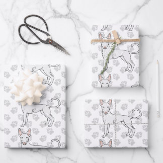 White Ibizan Hound Smooth Coat Cartoon Dog Pattern Wrapping Paper Sheets
