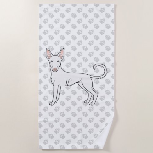 White Ibizan Hound Smooth Coat Cartoon Dog  Paws Beach Towel