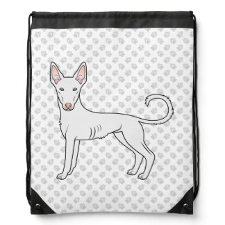 White Ibizan Hound Smooth Coat Cartoon Dog &amp; Paws Drawstring Bag