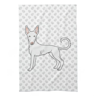 White Ibizan Hound Smooth Coat Cartoon Dog &amp; Paws Kitchen Towel