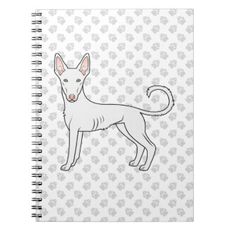 White Ibizan Hound Smooth Coat Cartoon Dog &amp; Paws Notebook